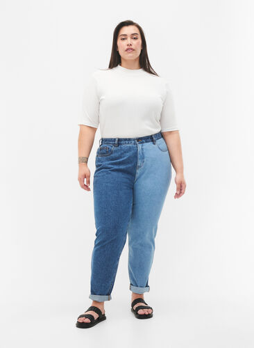 Jeans bicolores Mille mom fit, Lt. B. Comb, Model image number 0