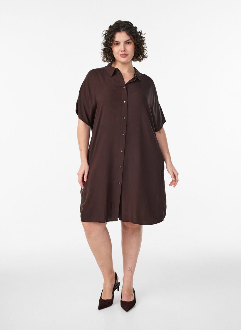 Chemise longue ample en viscose, Marron, Model image number 1