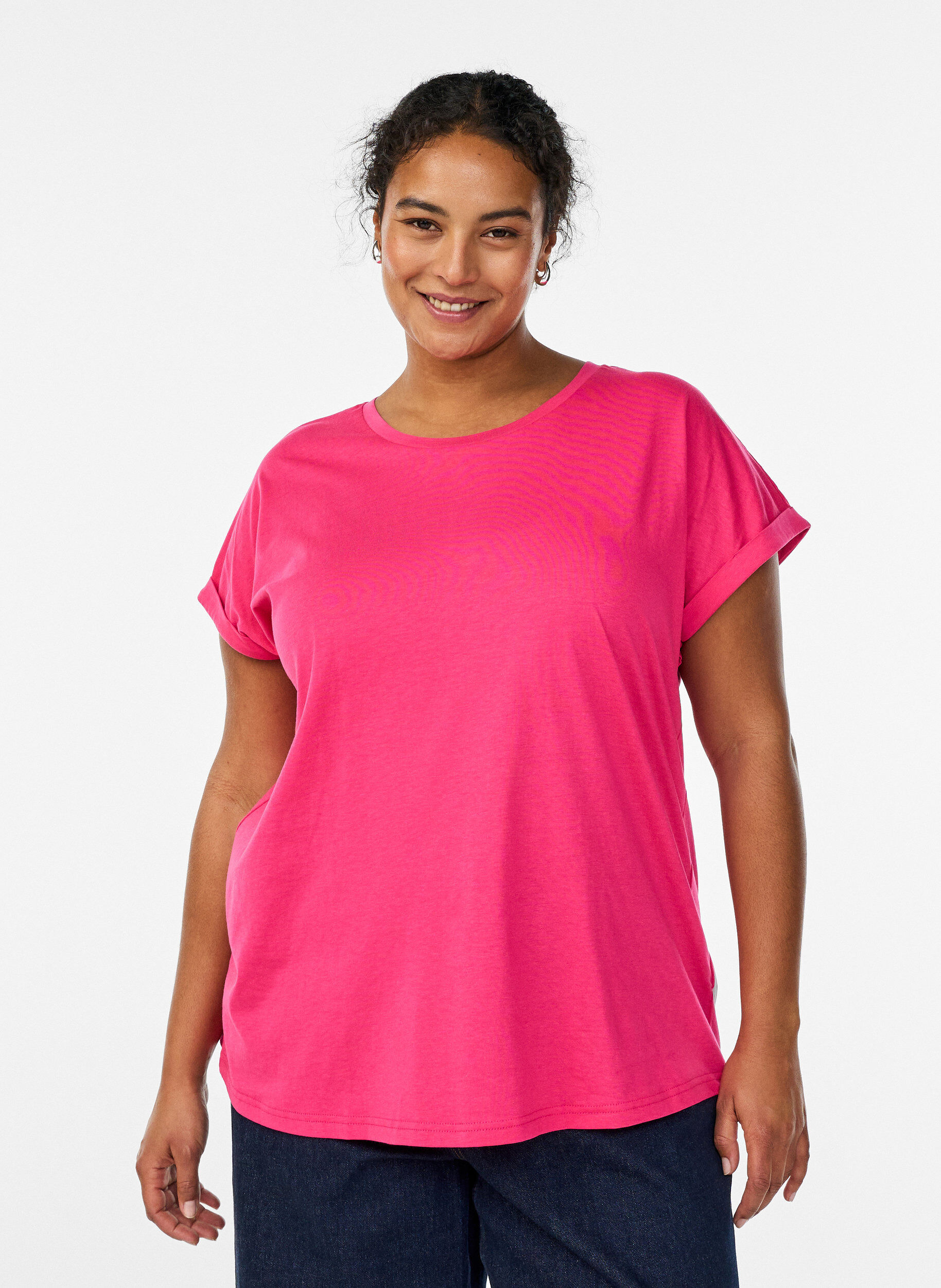 ZizziT-shirt &agrave; manches courtes en coton m&eacute;lang&eacute;, Rose, Model image number 0