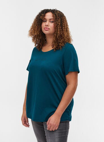 T-shirt pyjama à manches courtes en coton, Deep Teal DREAM, Model image number 0