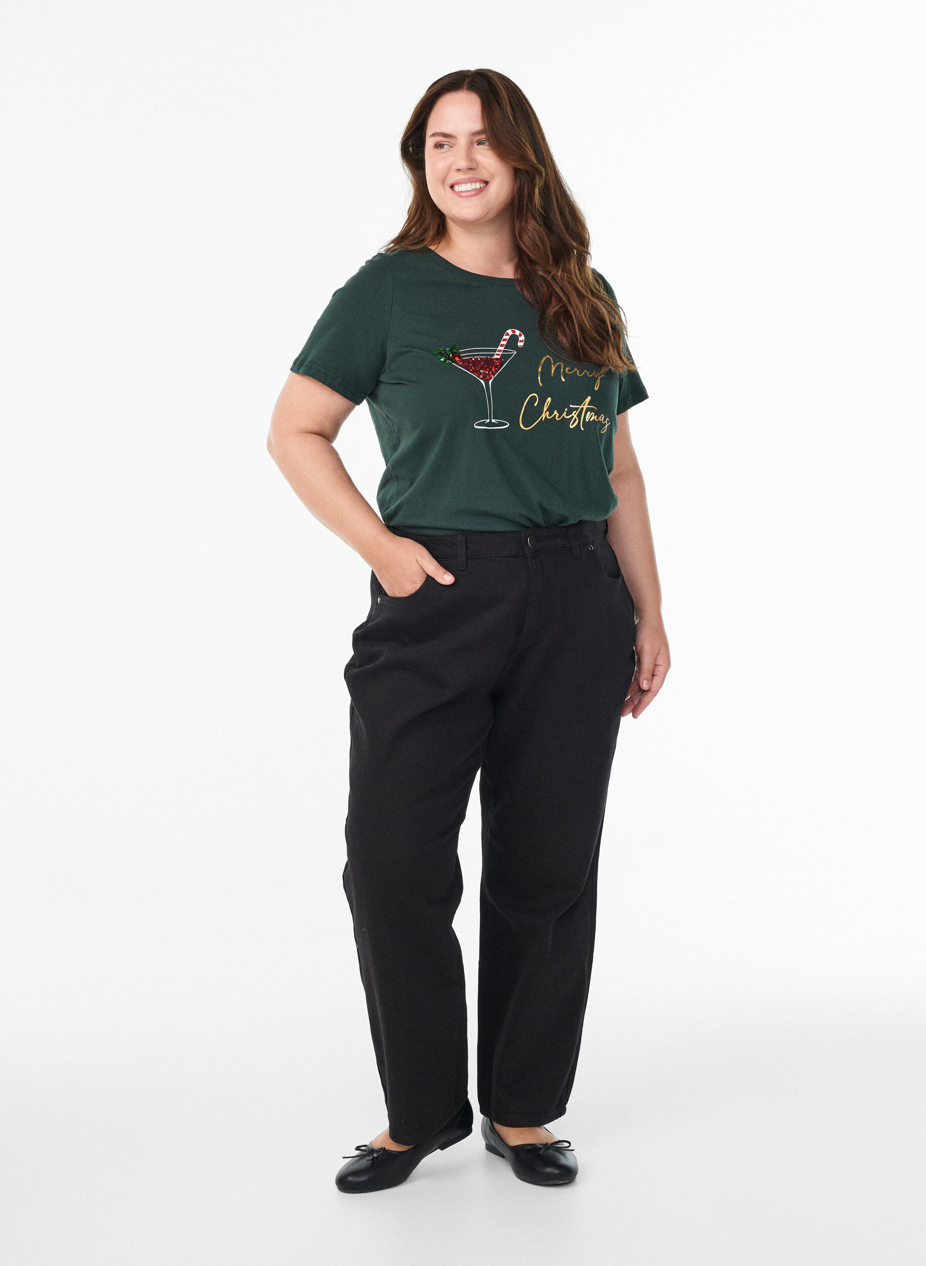 ZizziKerst T-shirt van biologisch katoen, Groen, Model image number 1