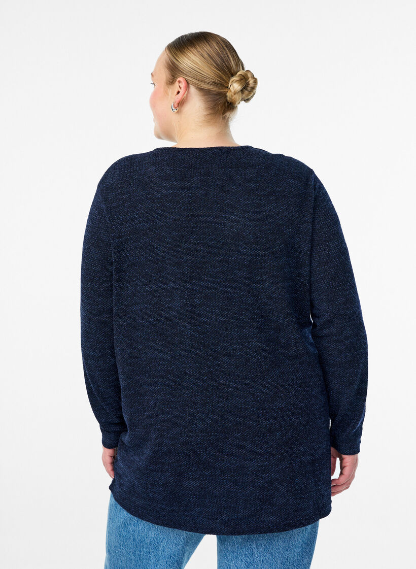 Blouse met lange mouwen en structuur, Blauw, Model image number 2