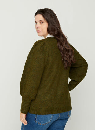 Blouse tricotée à manches ballon et laine, Ivy green Mel, Model image number 1