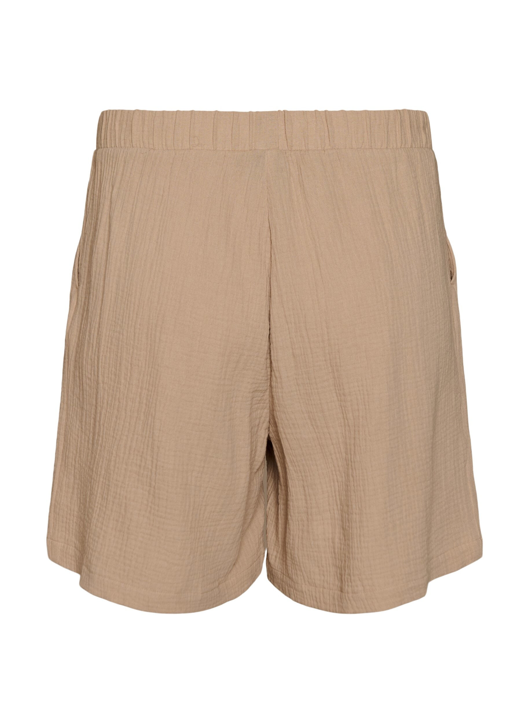 ZizziHigh-waisted mousseline katoen shorts, Beige, Packshot image number 1