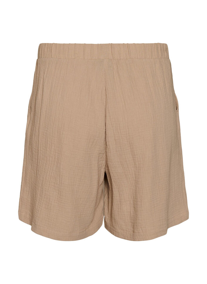 High-waisted mousseline katoen shorts, Beige, Packshot image number 1