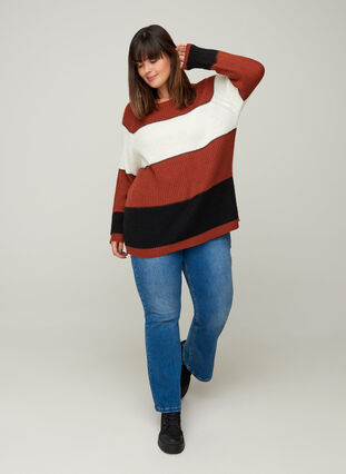 Gebreide gestreepte sweater met lurex, Burnt Henna Comb., Model image number 3