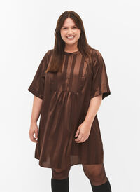 A-lijn jurk met strepen en 1/2-mouwen, Chestnut, Model