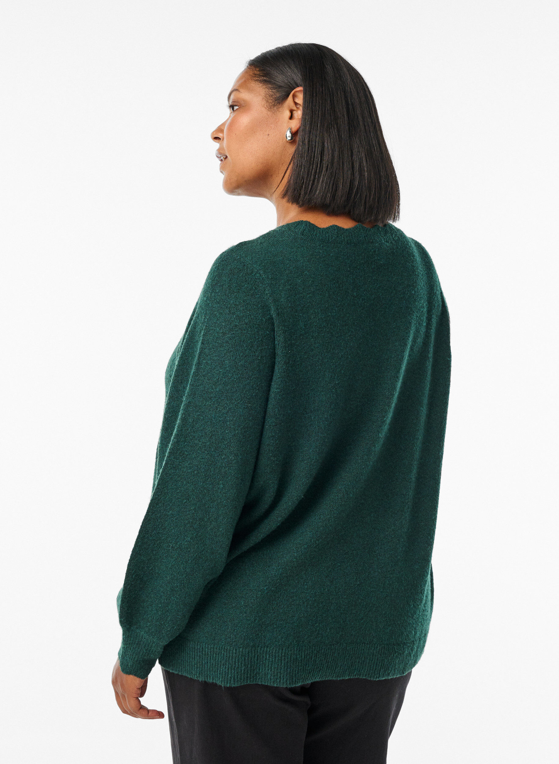 ZizziBlouse en maille &agrave; bords ondul&eacute;s, Vert fonc&eacute;, Model image number 2