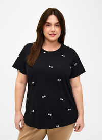 T-shirt en coton biologique avec des nœuds, Black W. Bow Emb. , Model