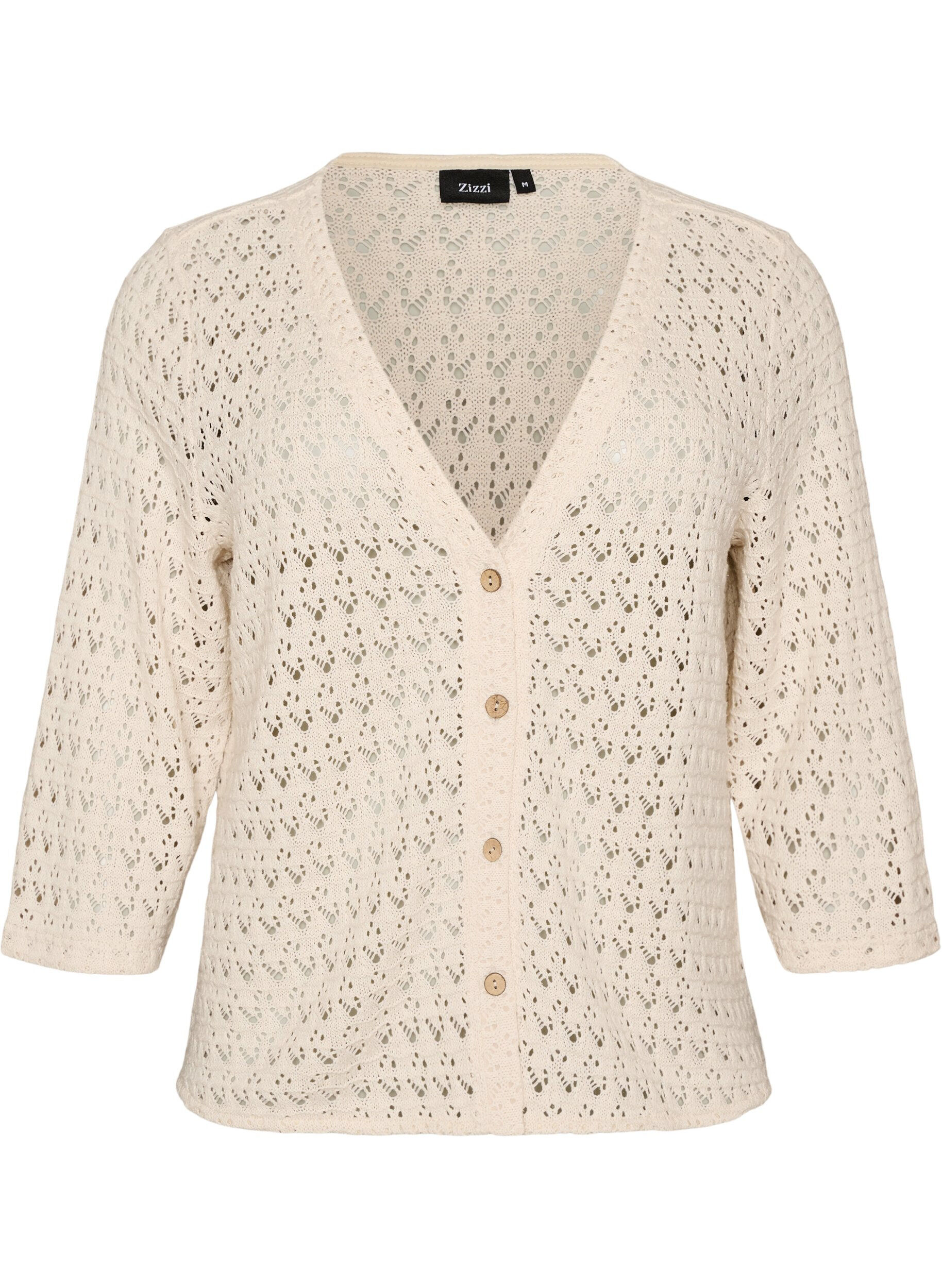 ZizziGebreid vest met open broderie en V-hals, Beige, Packshot image number 0