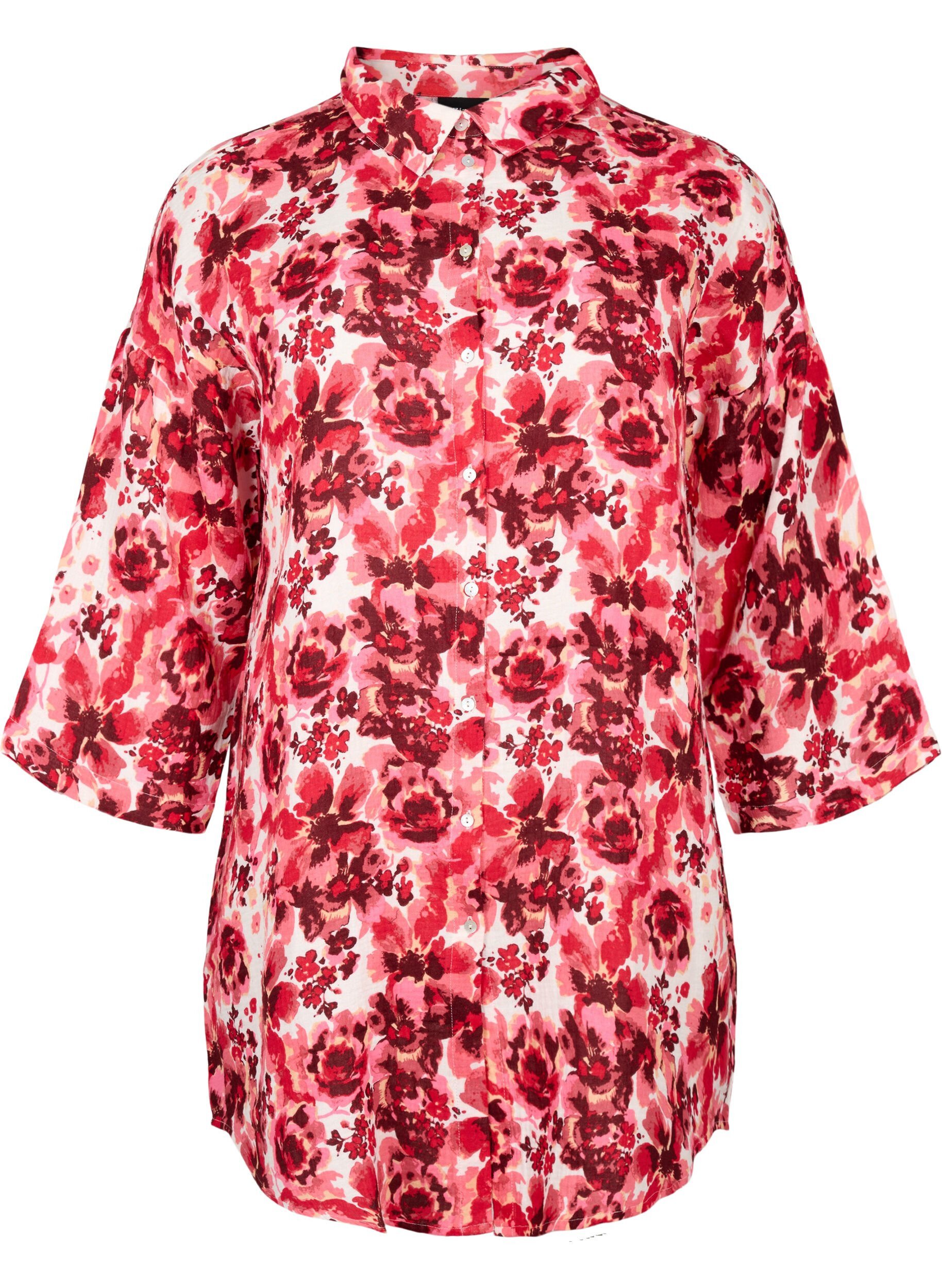 ZizziLang shirt met all-over print, Pink AOP Flower, Packshot image number 0