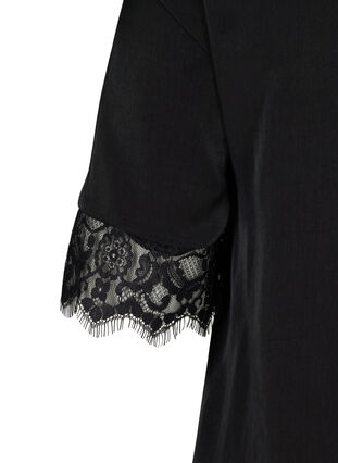 Robe à manches courtes avec détails en dentelle, Black, Packshot image number 2