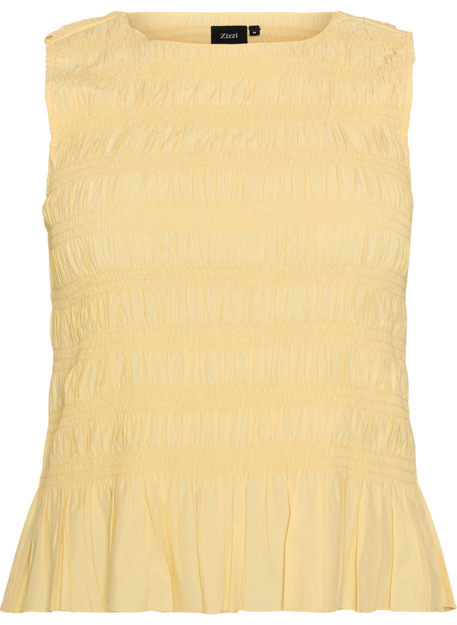 ZizziHaut smock&eacute; avec col bateau et basque, Jaune clair, Packshot image number 0