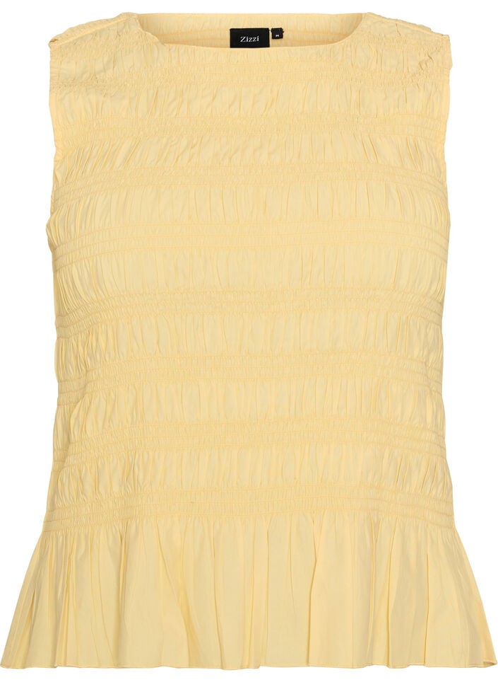 Haut smock&eacute; avec col bateau et basque, Jaune clair, Packshot image number 0