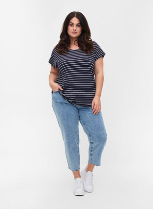 Katoenen t-shirt met strepen, Blue Stripe, Model image number 3