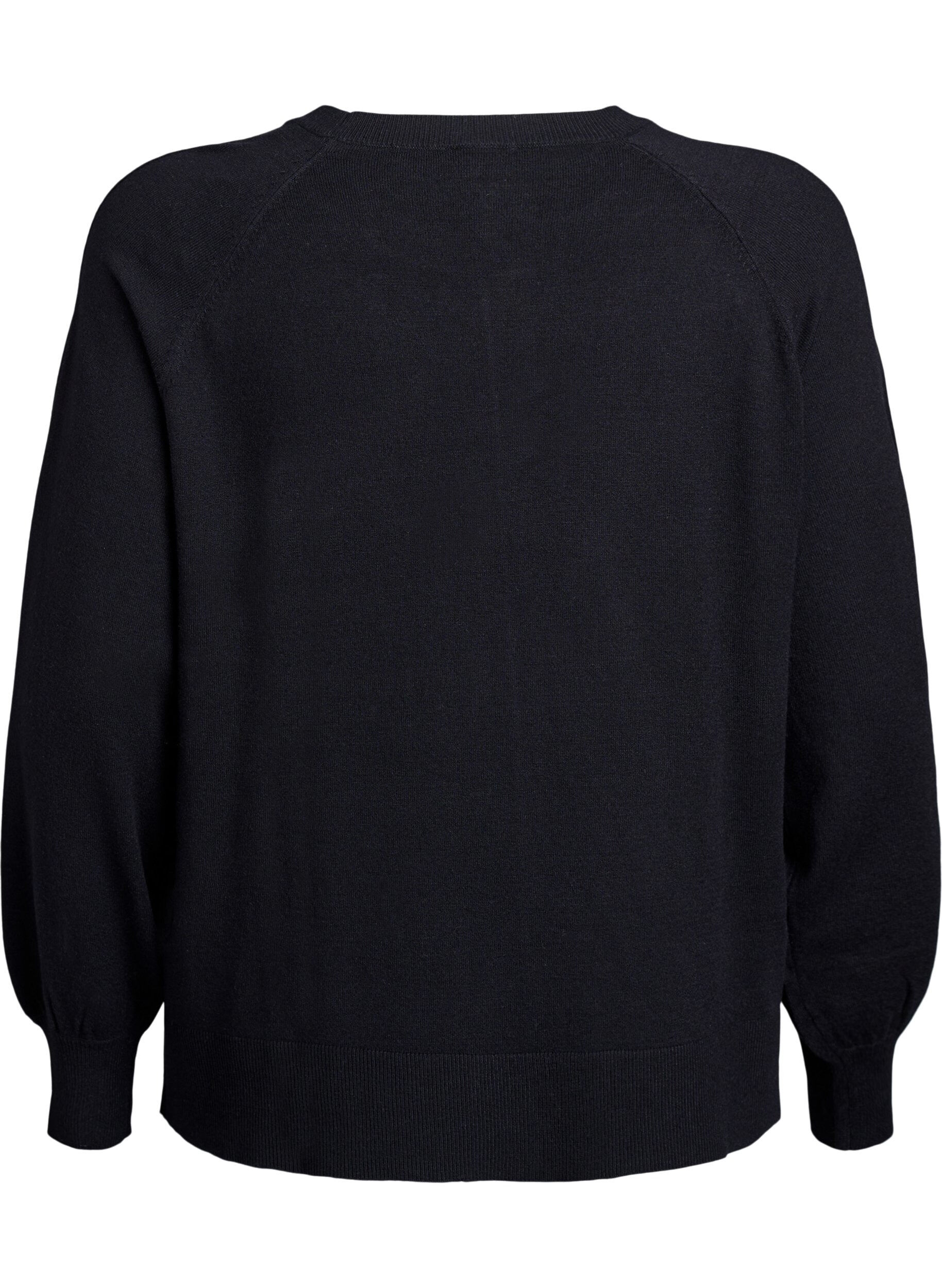 ZizziBreisel blouse met middennaad en raglan mouwen, Zwart, Packshot image number 1