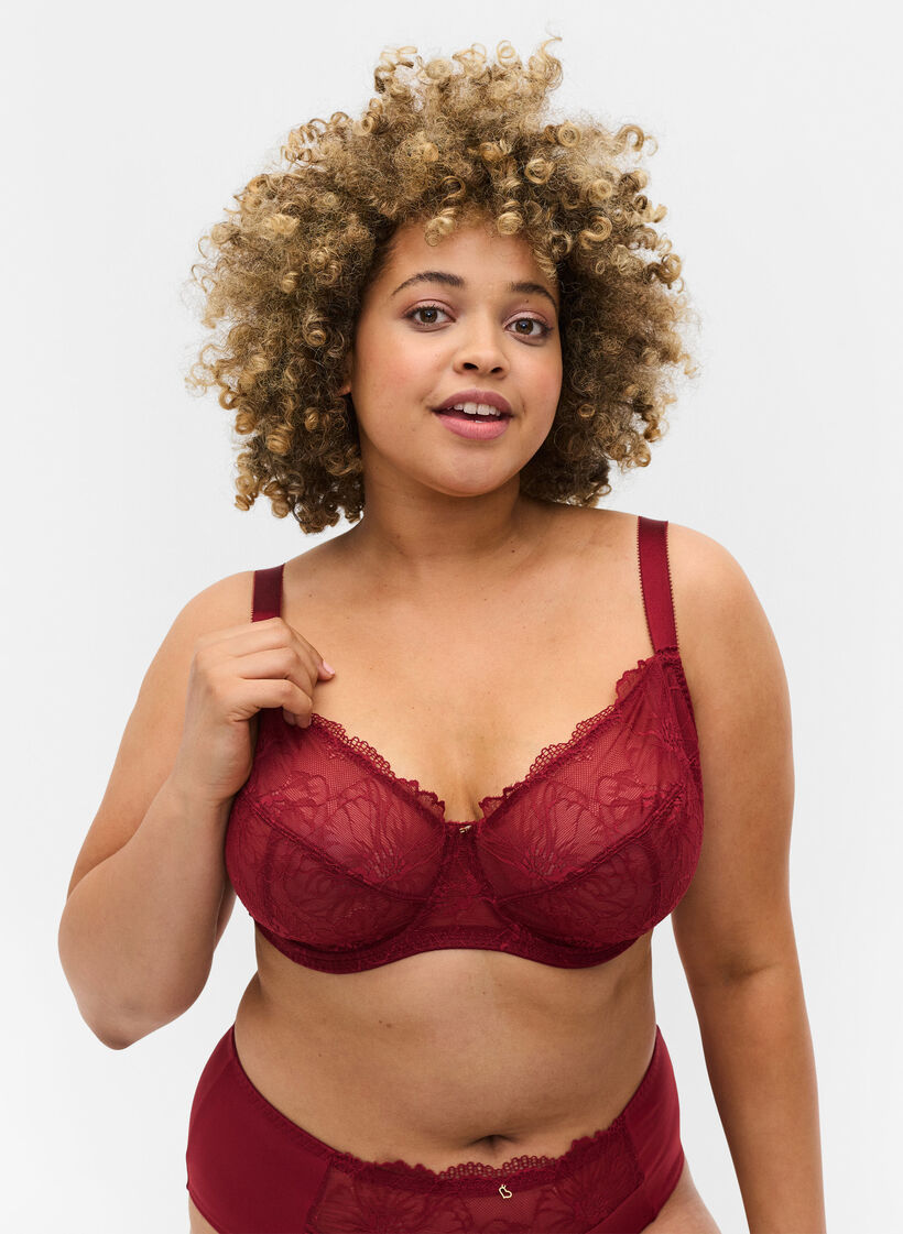 Soutien-gorge en dentelle avec armatures, Rhubarb, Model image number 0