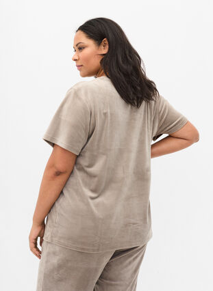 T-shirt en velours à manches courtes, Taupe Gray, Model image number 1