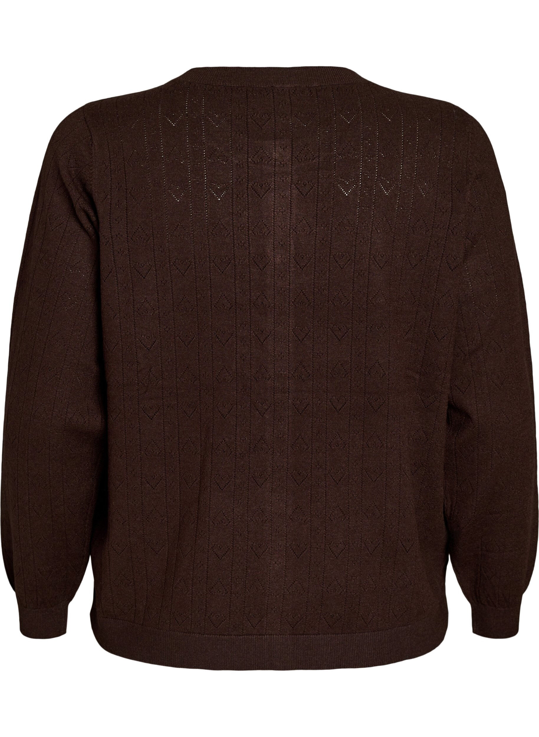 ZizziCardigan en maille avec broderie ajour&eacute;e en forme de c&oelig;ur, Marron, Packshot image number 1