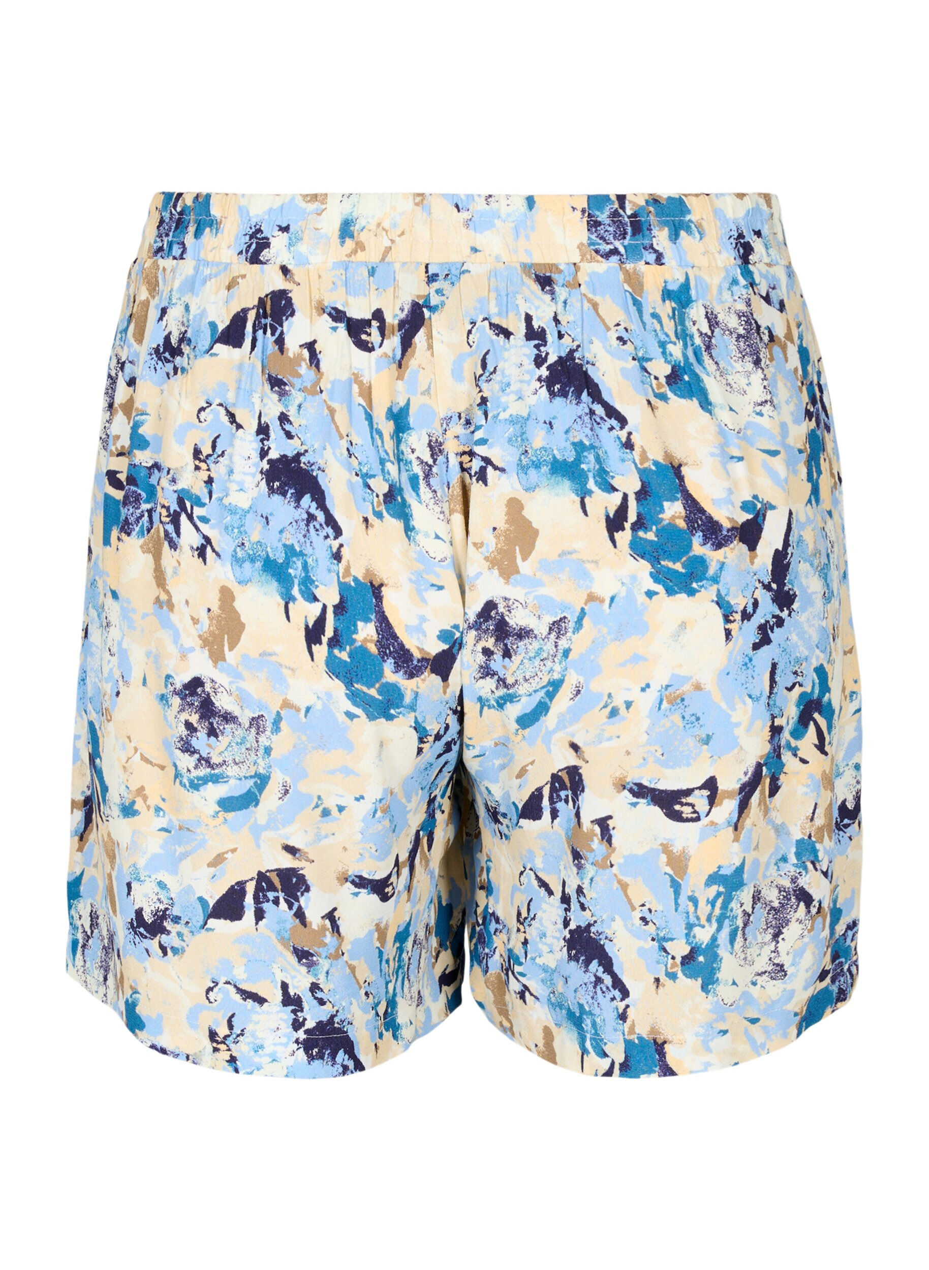 Zizzi Short ample en viscose, Blue Graphic AOP, Packshot image number 1