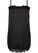 Haut long en satin bord&eacute; de dentelle, Noir, Packshot image number 0