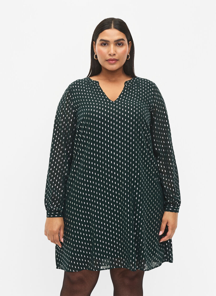 Robe à manches longues avec imprimé brillant, Scarab w. Silver, Model image number 0