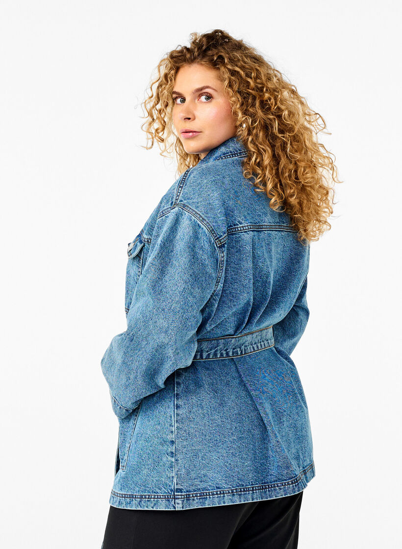 Veste en jean avec une ceinture à nouer, Blue Denim, Model image number 1