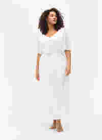 Maxi jurk met drapering en korte mouwen, Bright White, Model