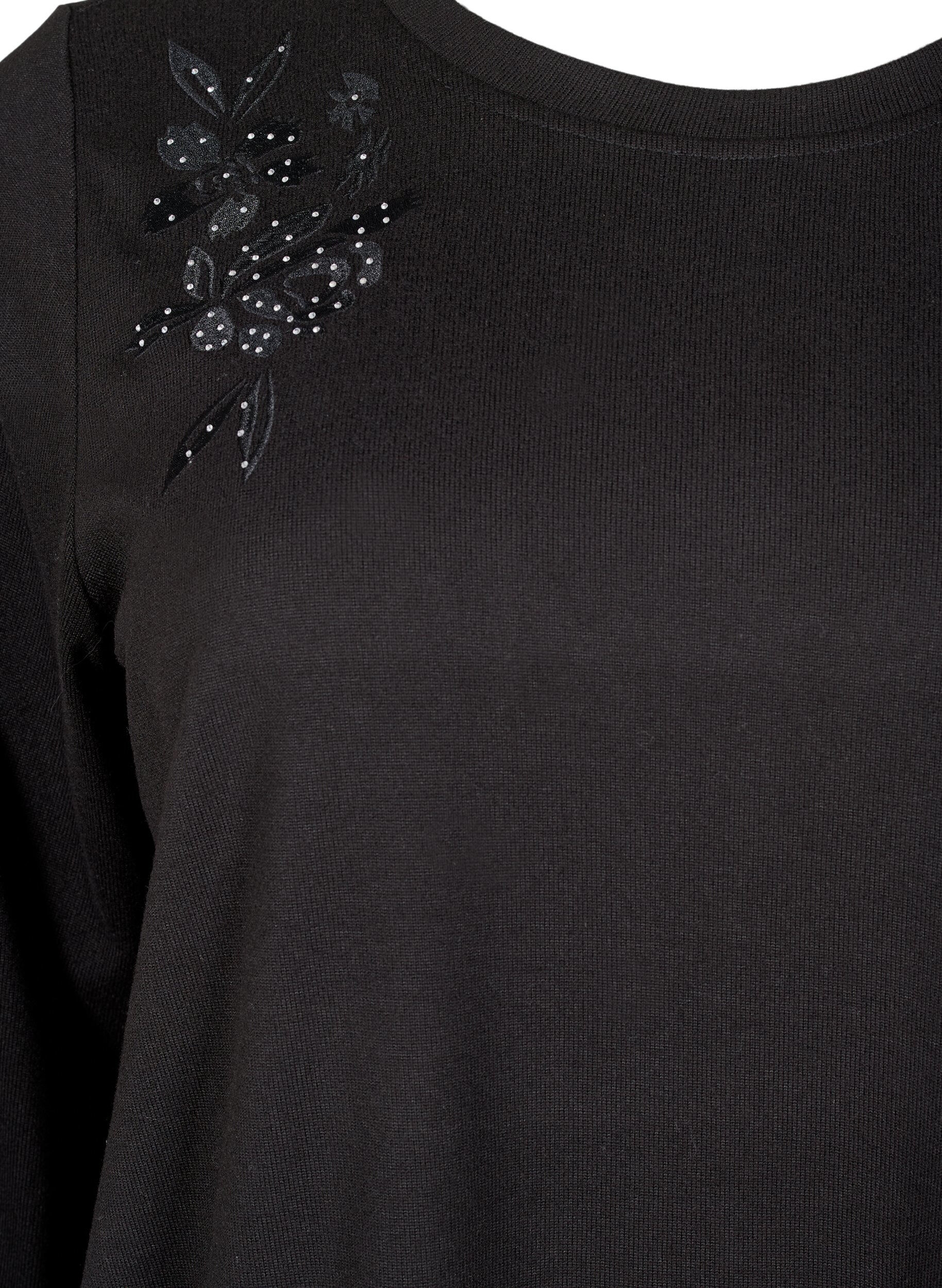 ZizziBlouse met borduursels en strass steentjes, Black, Packshot image number 2