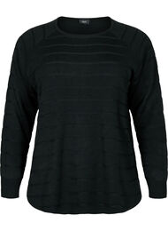 Gebreide blouse met ton-sur-ton strepen, Black, Packshot