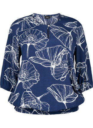 Viscose blouse met bloemenprint en smokwerk, Navy B./Big Fl. AOP, Packshot image number 0