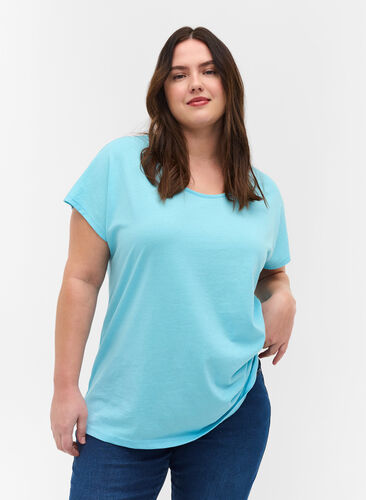 T-shirt en mélange coton, Blue Topaz, Model image number 0