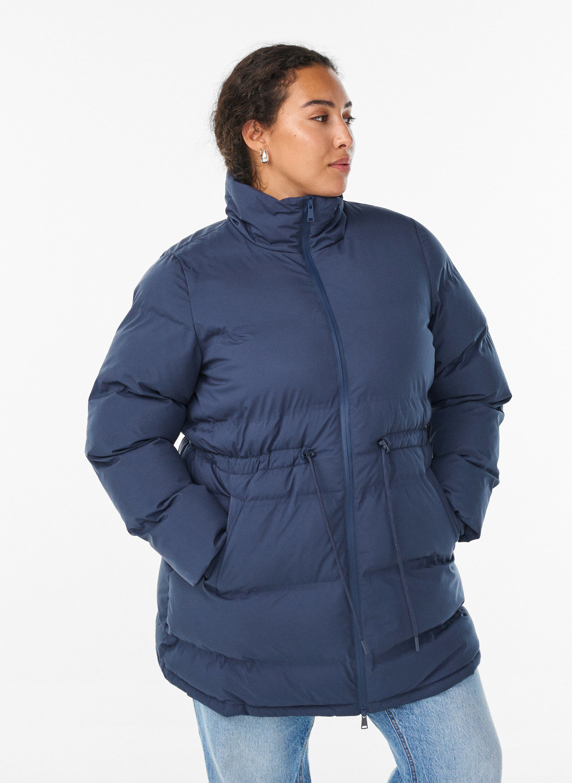 Zizzi Doudoune mi-longue avec taille ajustable, Bleu, Model image number 0