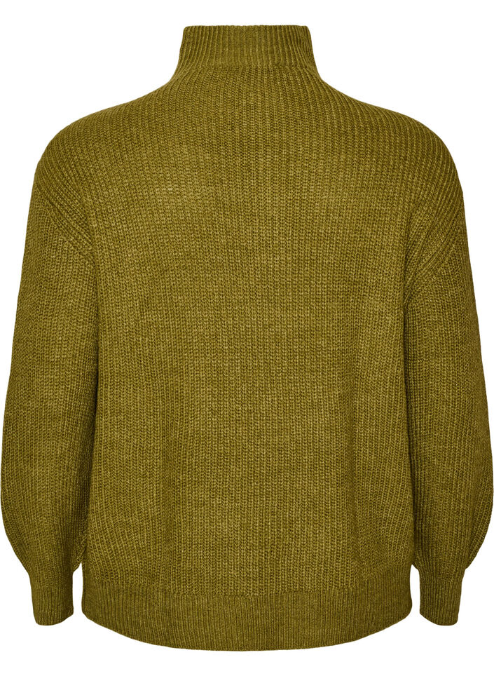 Pull en tricot avec col haut et fermeture &eacute;clair, Vert, Packshot image number 1
