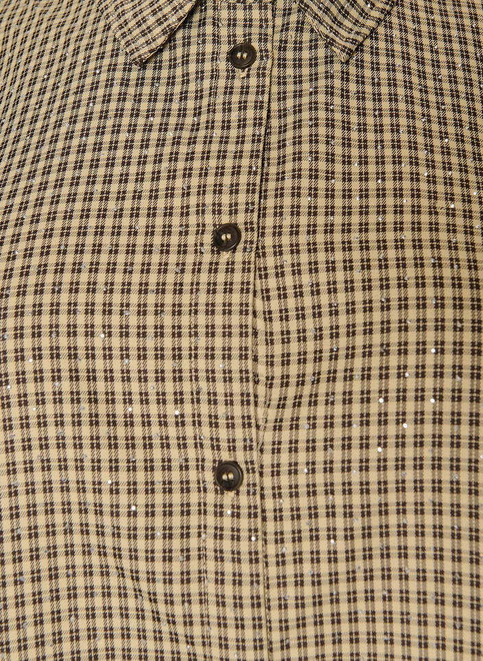 Shirt met klein ruitpatroon en strasstenen, Bruin, Packshot image number 2