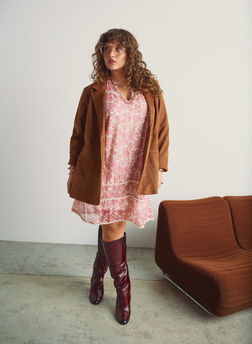 Korte chiffonjurk met gehaakte details, Roze, Image