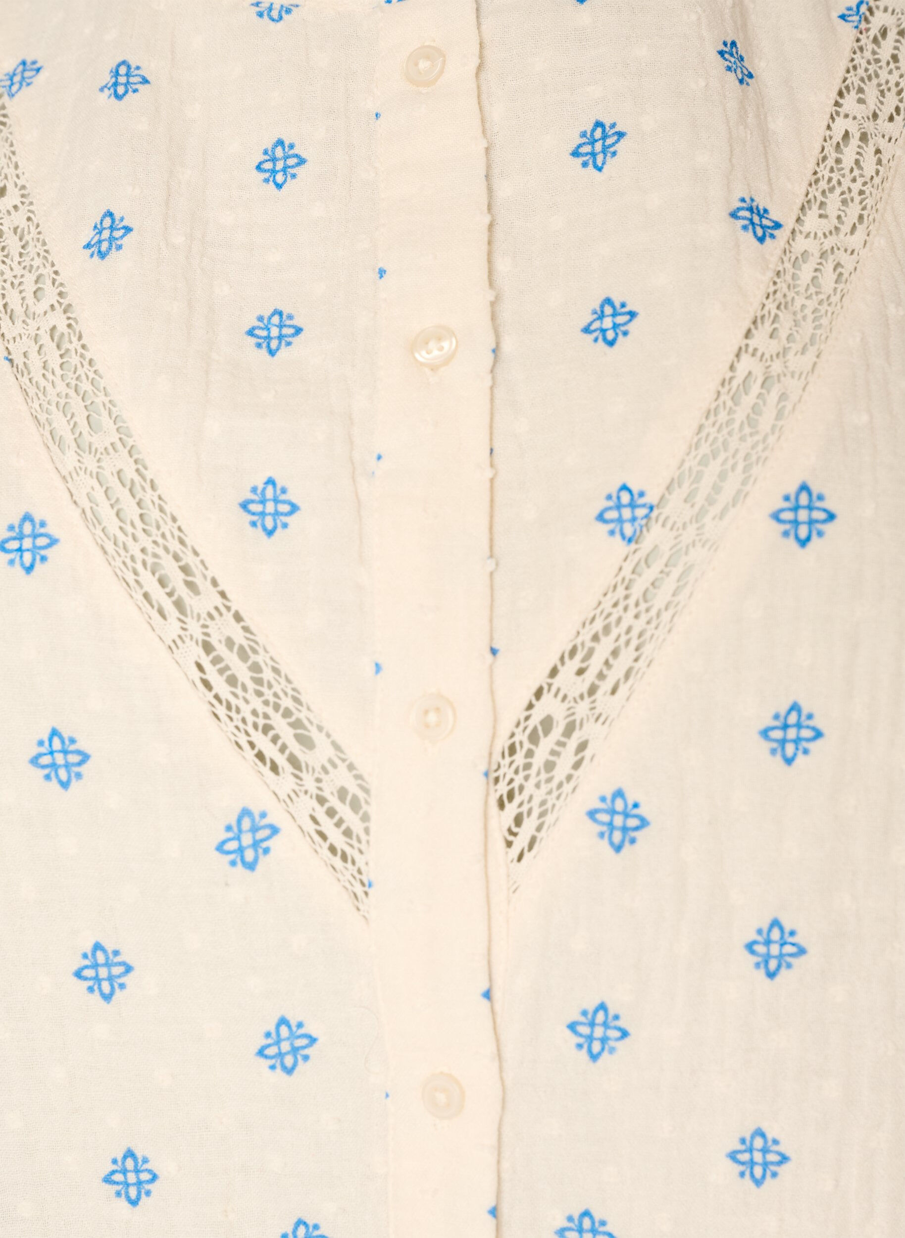 ZizziMouwloze blouse met gehaakte afwerking en ruchesdetails, Beige, Packshot image number 2