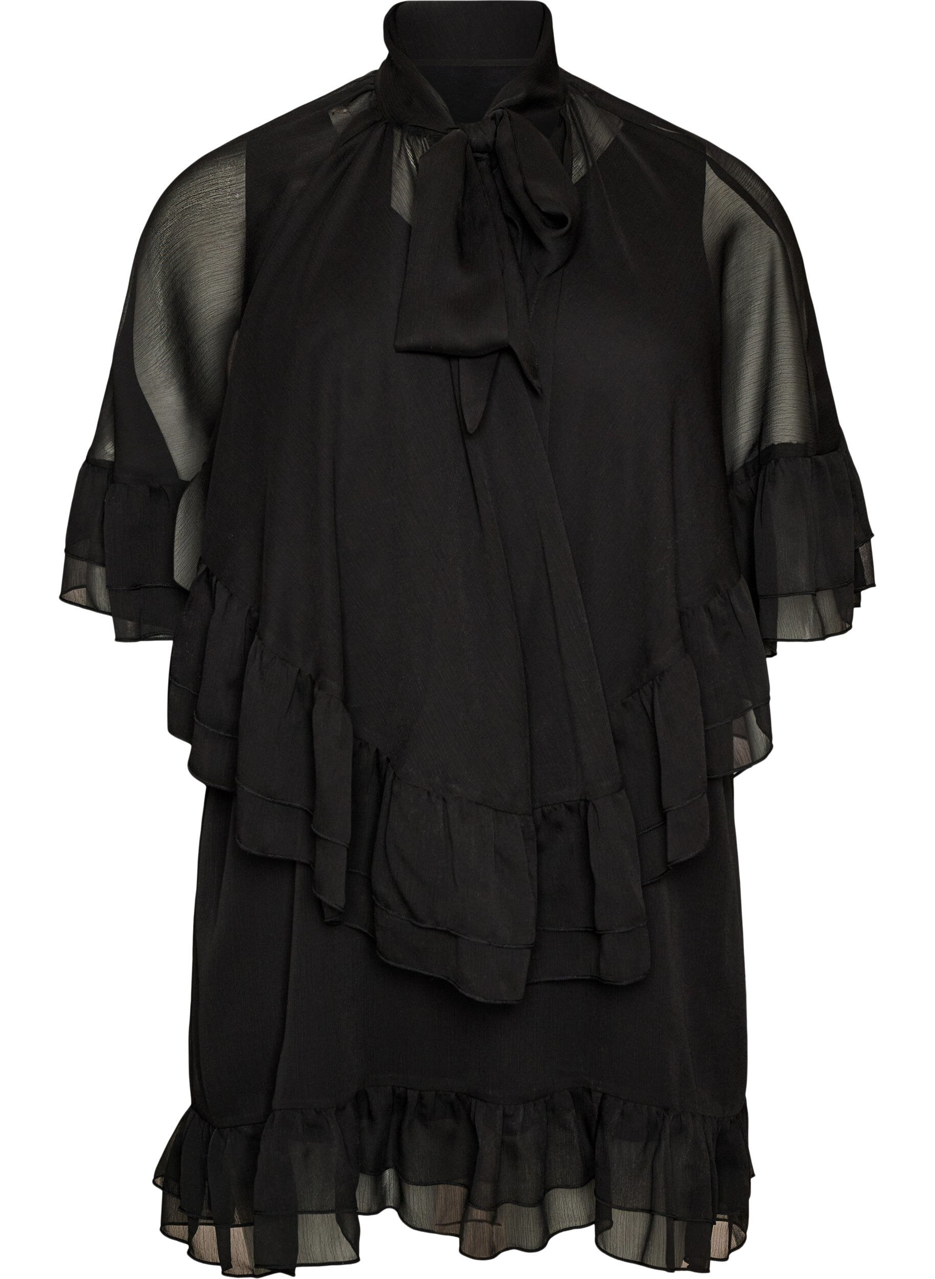 ZizziRobe sans manches avec cape en mousseline, Noir, Packshot image number 0