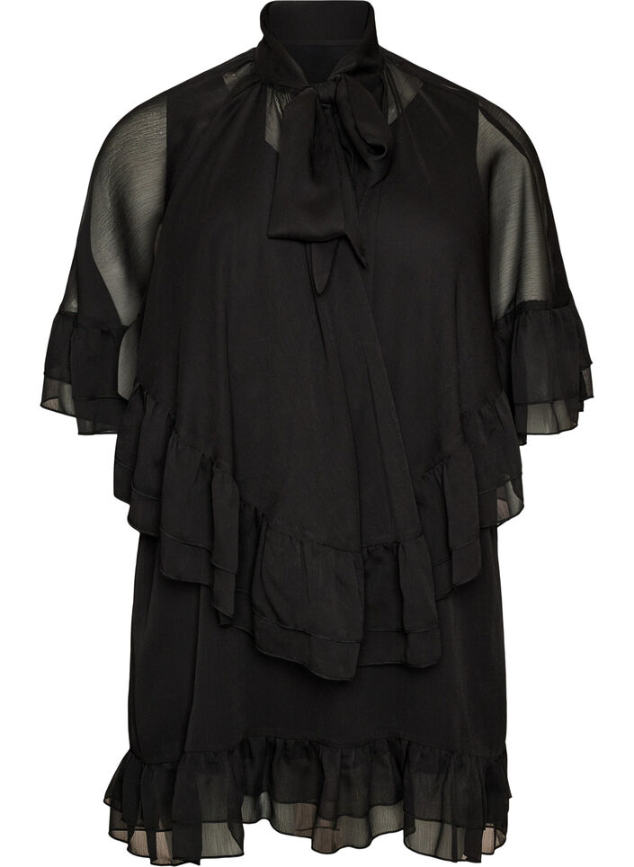 Robe sans manches avec cape en mousseline, Noir, Packshot image number 0
