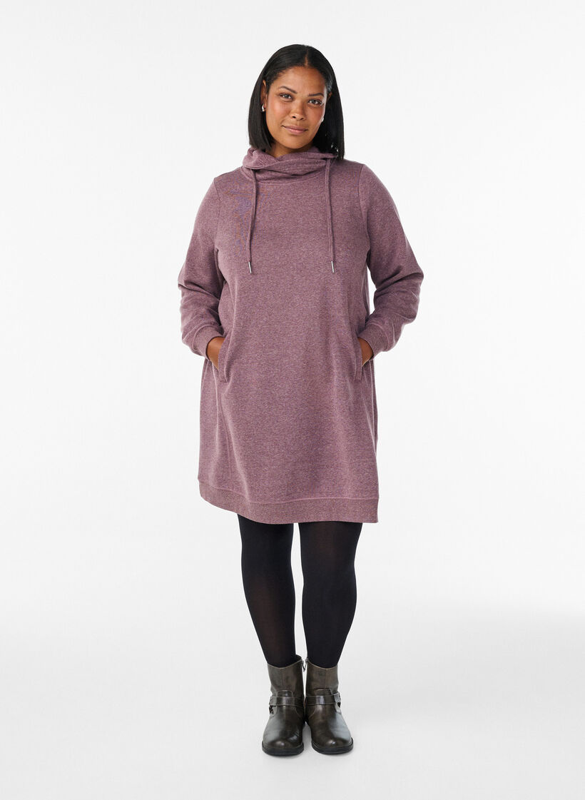 Robe sweat-shirt courte &agrave; col montant et poches, Bordeaux, Model image number 1