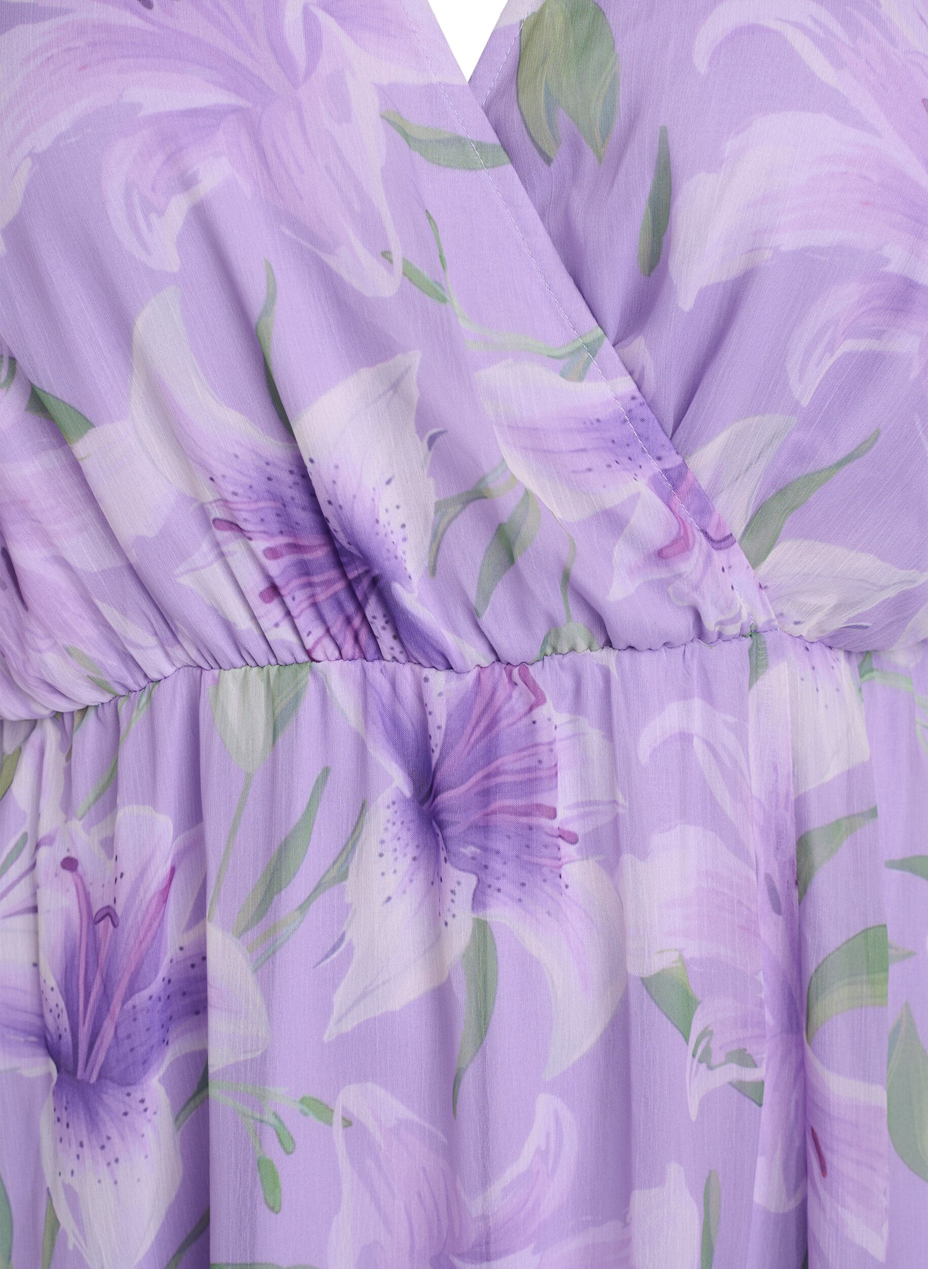 ZizziRobe longue en chiffon imprim&eacute; floral et manches courtes, Mauve, Packshot image number 2