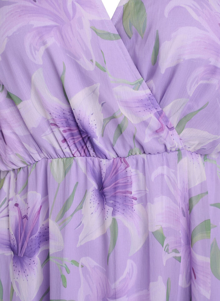 Robe longue en chiffon imprim&eacute; floral et manches courtes, Mauve, Packshot image number 2