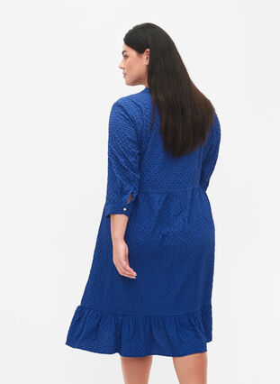 Effen midi jurk met 3/4-mouwen, True blue, Model image number 1