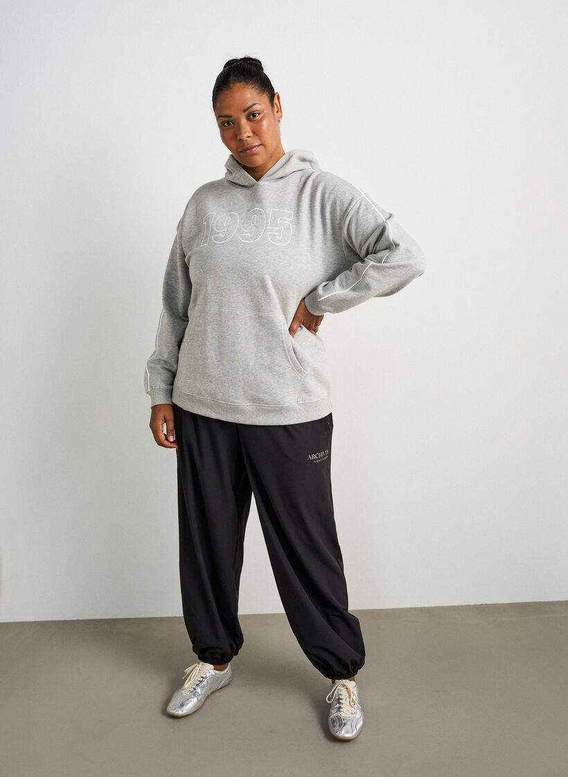 Sweat &agrave; capuche avec motif brod&eacute;, Gris, Model image number 1