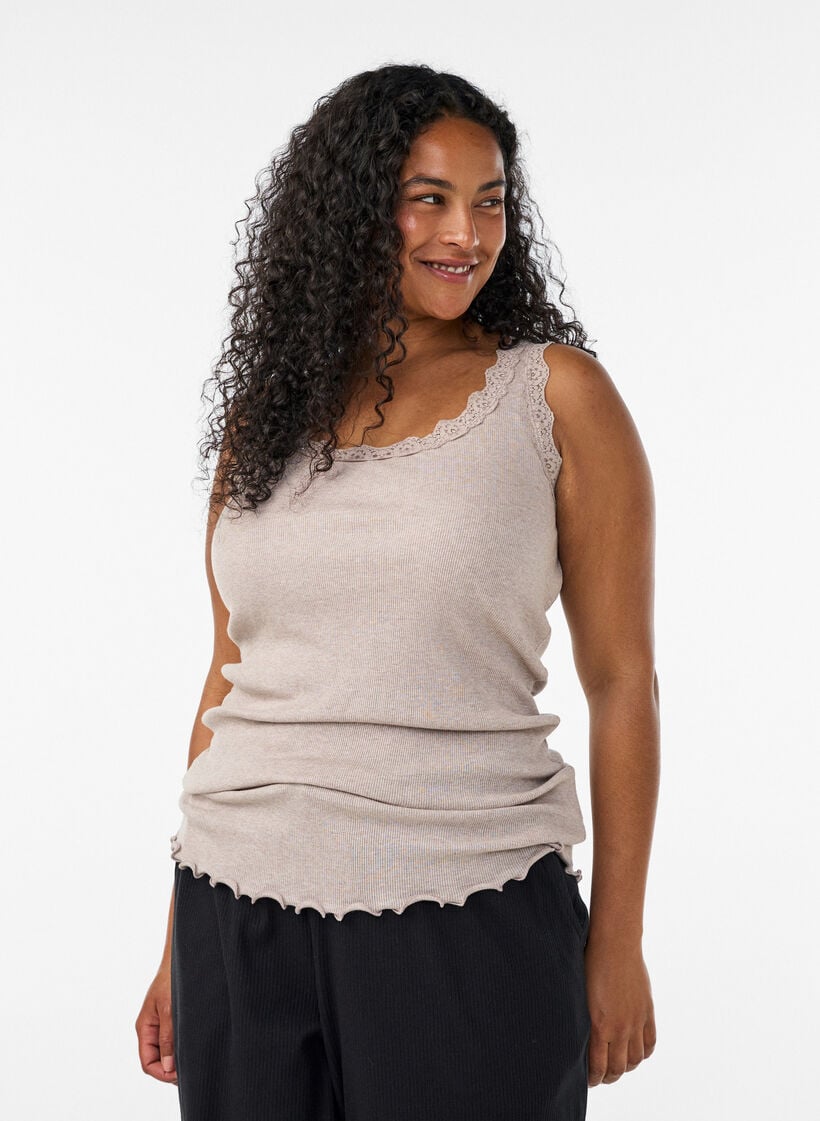 Top c&ocirc;tel&eacute; avec dentelle, Beige, Model image number 0