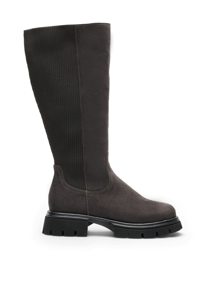 Botte haute en su&eacute;dine avec empi&egrave;cements c&ocirc;tel&eacute;s, Marron, Packshot image number 0