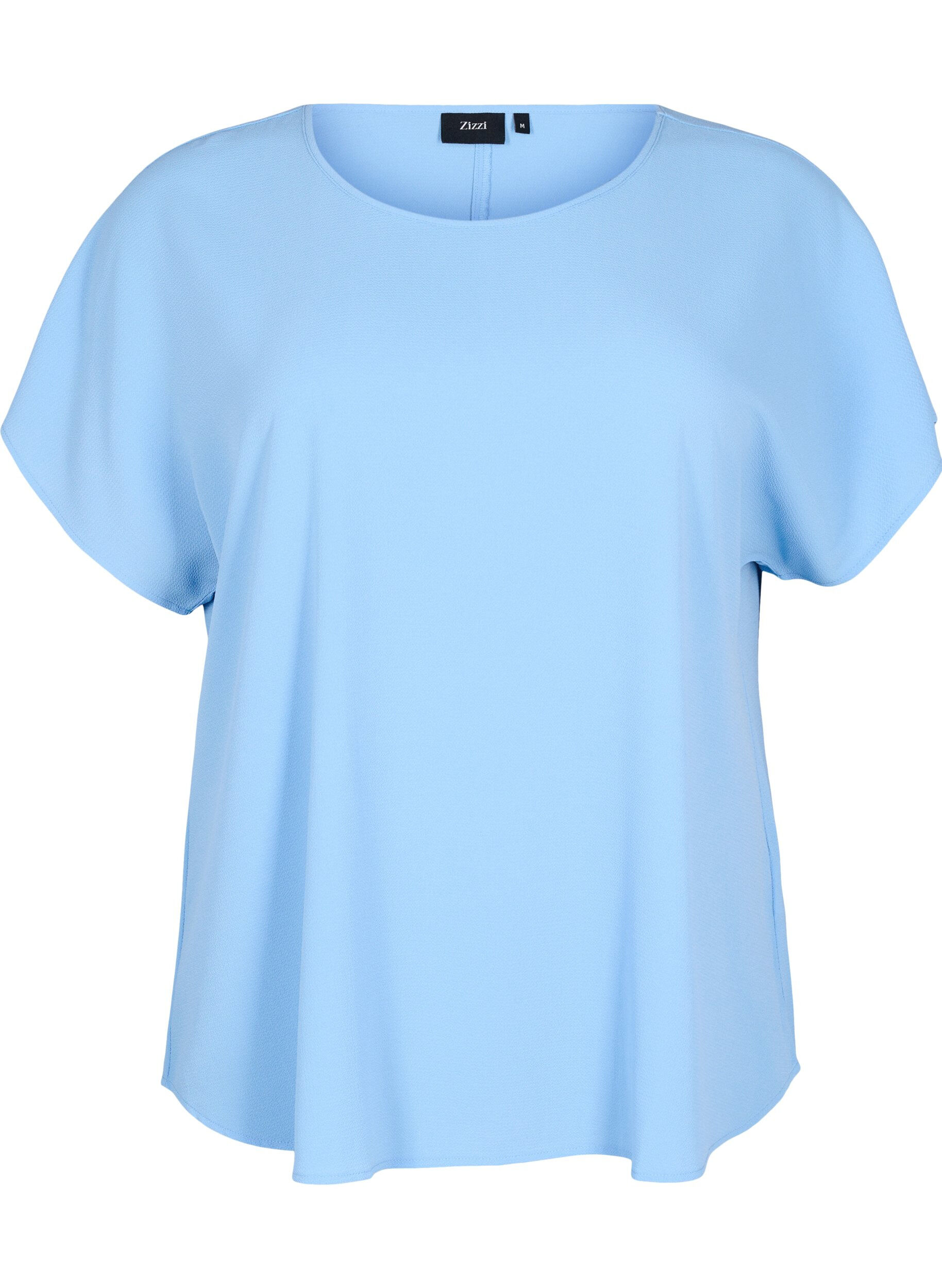ZizziBlouse met korte mouwen en een ronde halslijn, Blauw, Packshot image number 0