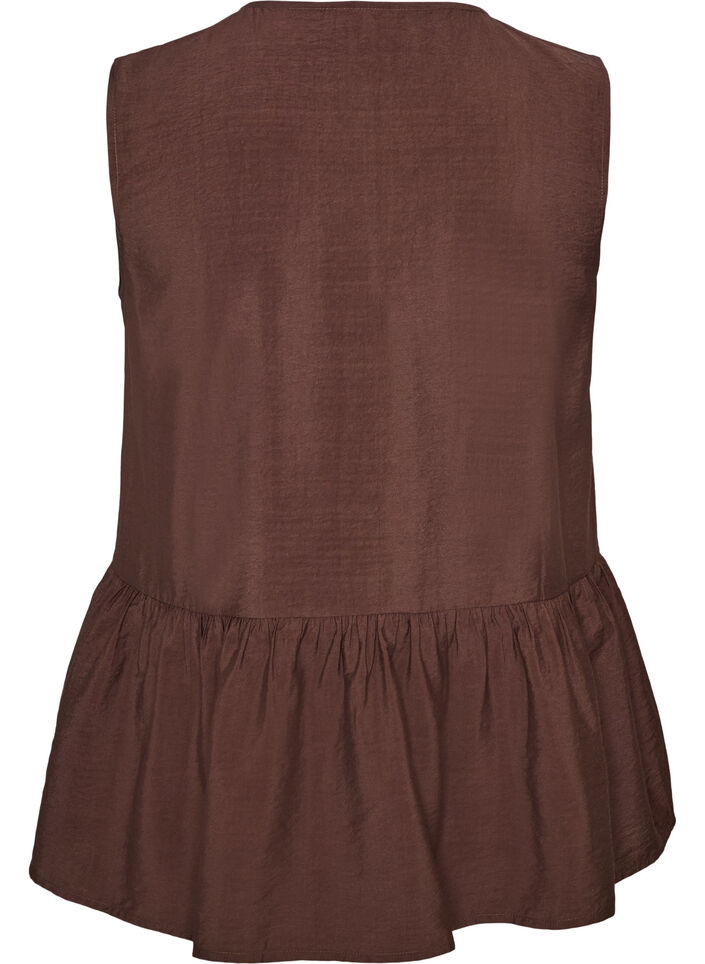 Blouse p&eacute;plum sans manches avec boutons d&eacute;coratifs, Marron, Packshot image number 1