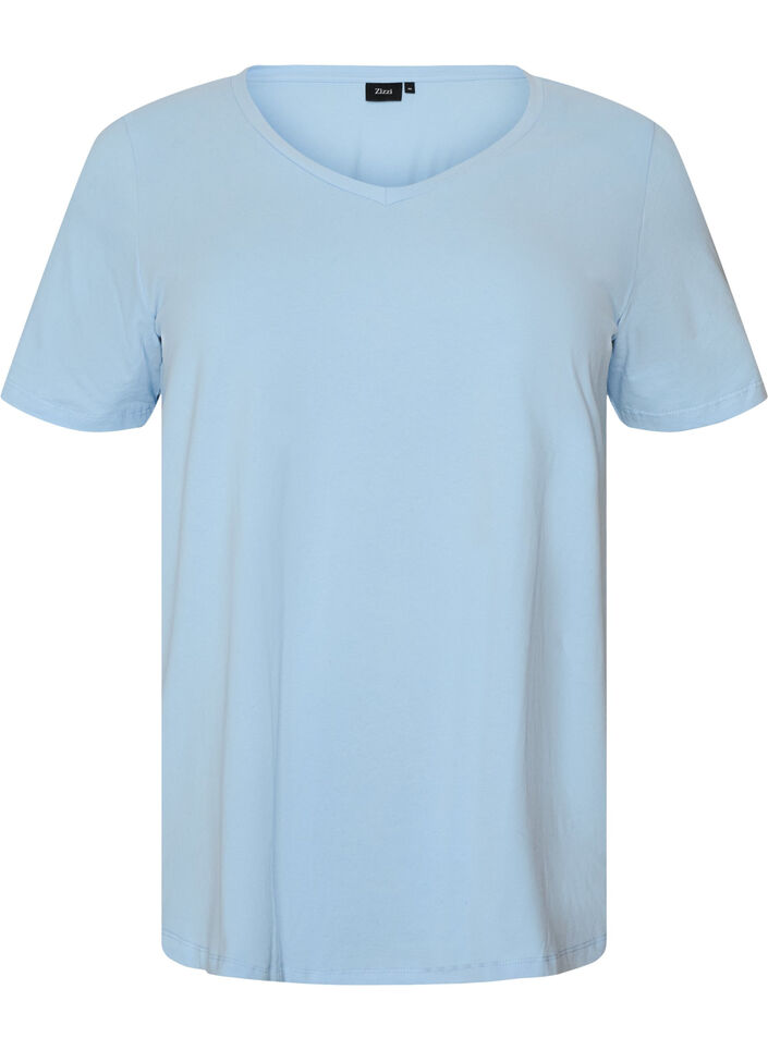 T-shirt en coton uni basique, Bleu Clair, Packshot image number 0