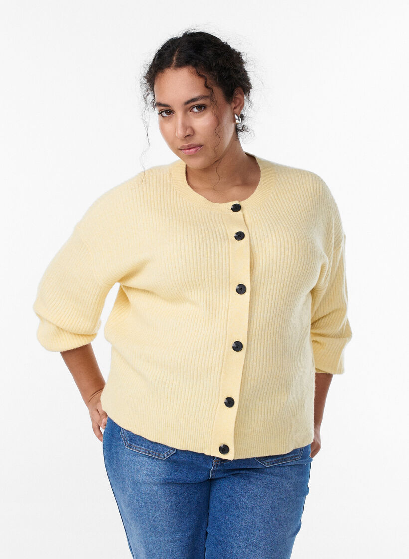 Vest van ribtricot met knopen, Geel, Model image number 0